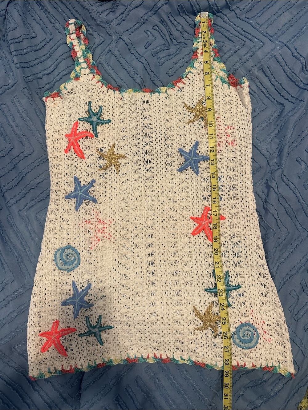 Crochet Beach Mini Dress with Starfish Embroidery - White - Picture 8 of 8